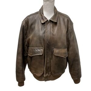 Philippe Monet Leather Bomber Jacket Mens 44 Brown Classic Cabin Trucker